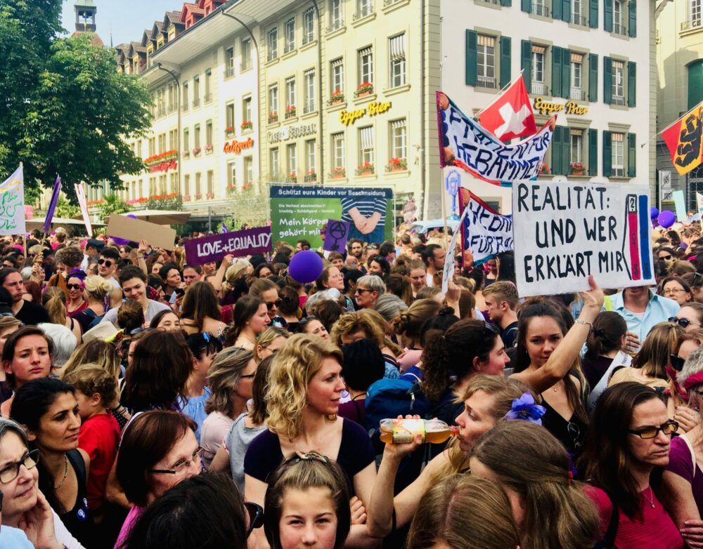 Demonstrators in the Swiss capital's Federal Square. 