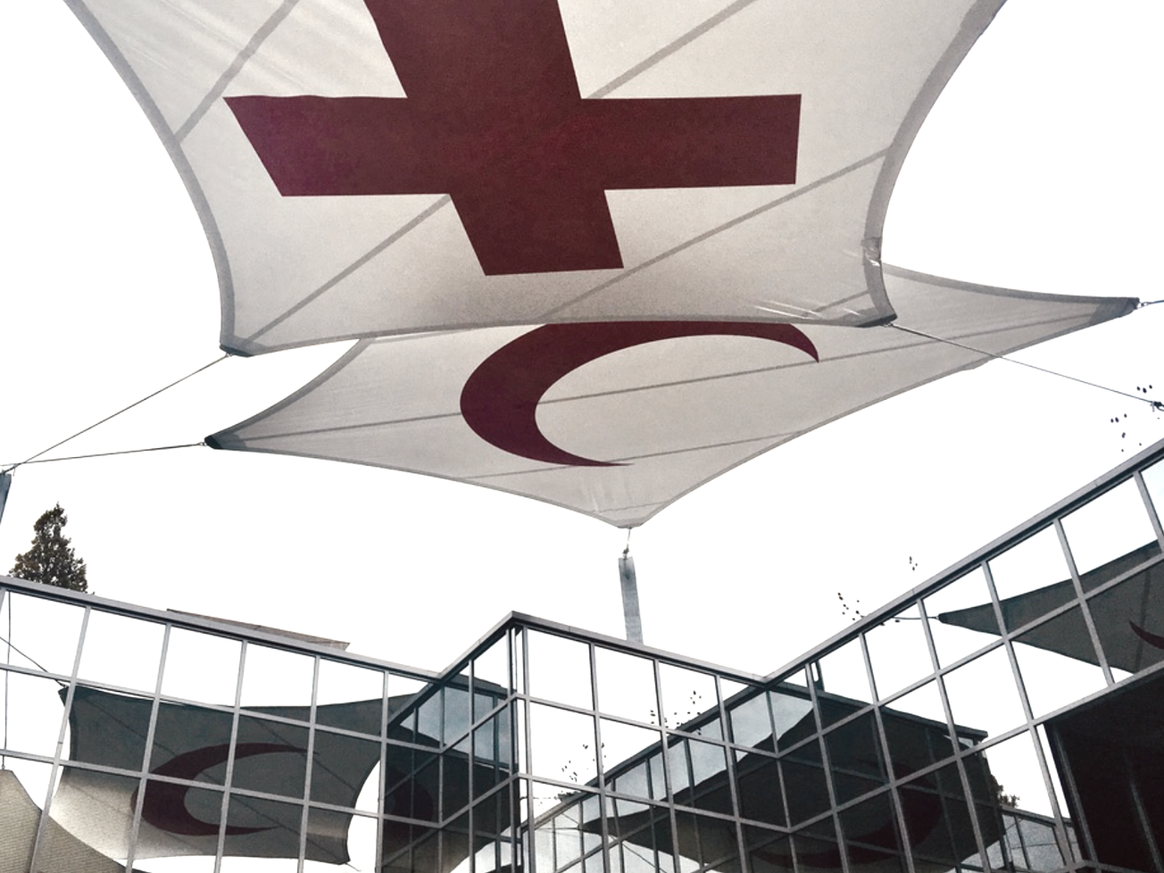 Flags fly above the ICRC's headquarters and museum in Geneva 
