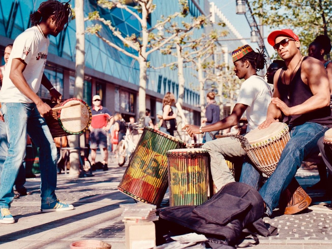 African drumming outside the MyZeil shopping mall in Frankfurt, Germany