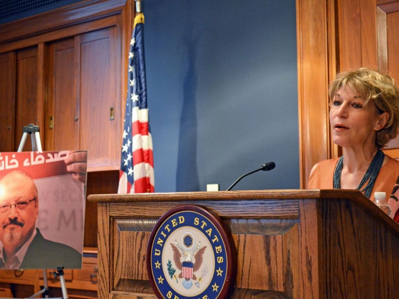 U.N. human rights expert Agnès Callamard speaks on the 1-year anniversary of Jamal Khashoggi’s murder