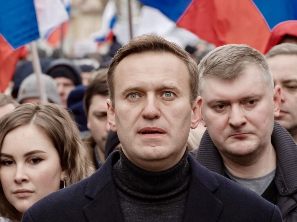 Russian opposition leader Alexei Navalny at a march in Moscow in memory of slain politician Boris Nemtsov