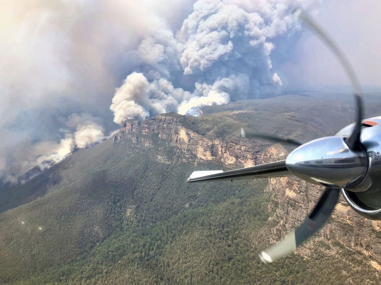 Australia's Gospers Mountain 'megafire' in Australia, extinguished last February, seen from a turboprop plane