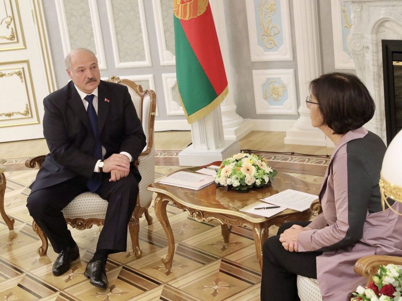 Belarusian President Alexander Lukashenko meets with then-OSCE PA President Christine Muttonen at Minsk in 2017