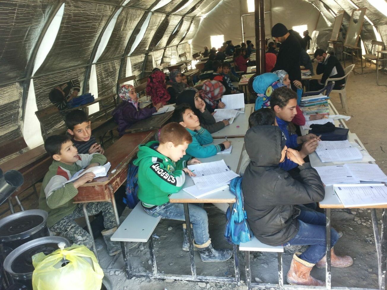 A school for children displaced by war in Idlib, Syria