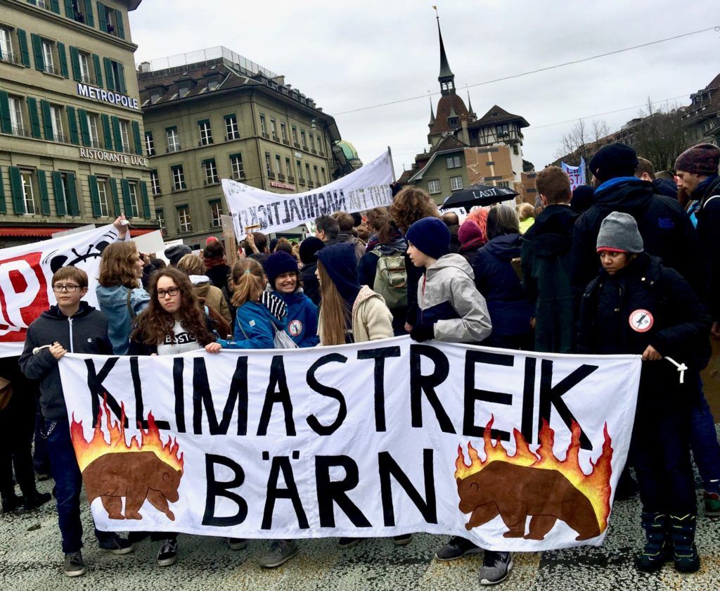 Student activists on a climate strike in the Swiss capital Bern