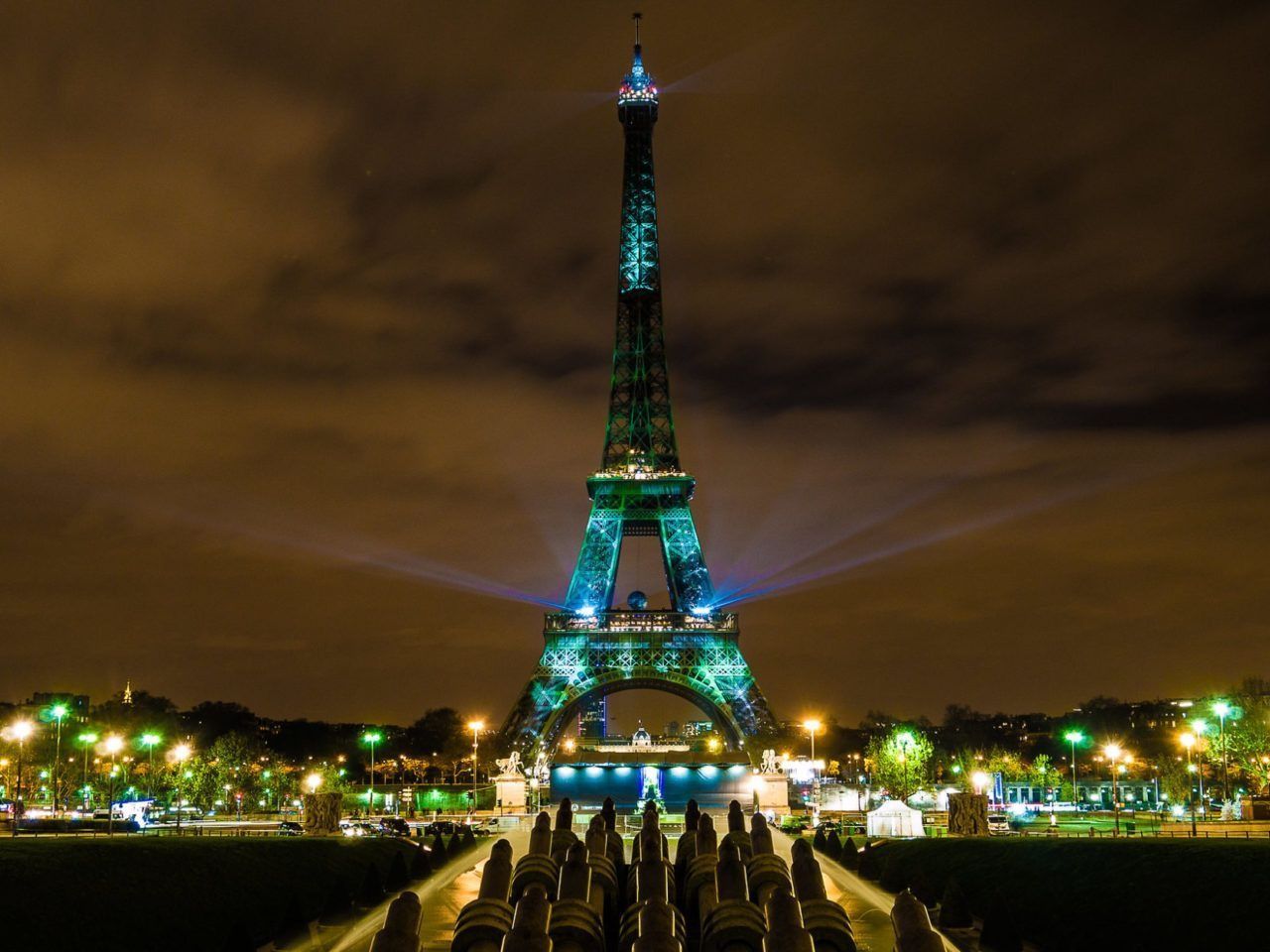 The Eiffel Tower lit up on the eve of the 2015 talks that led to the historic Paris Agreement