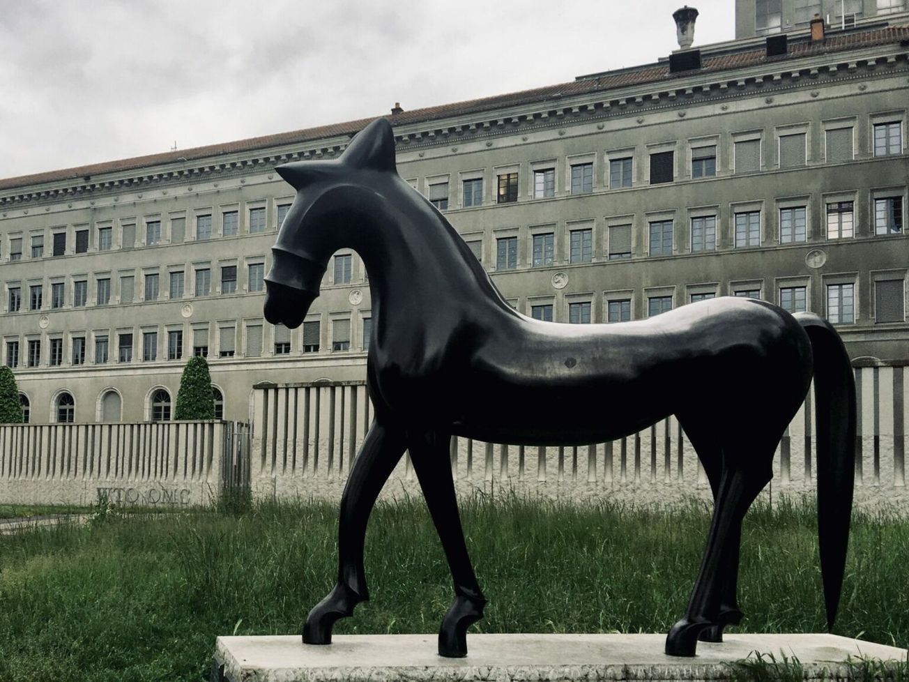 Slovenia's gift, "Equestrian statue," in William Rappard Park outside WTO headquarters in Geneva