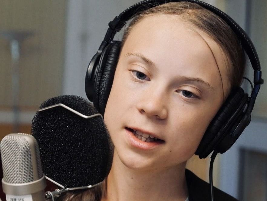 Greta Thunberg recording a podcast for Swedish public radio 9