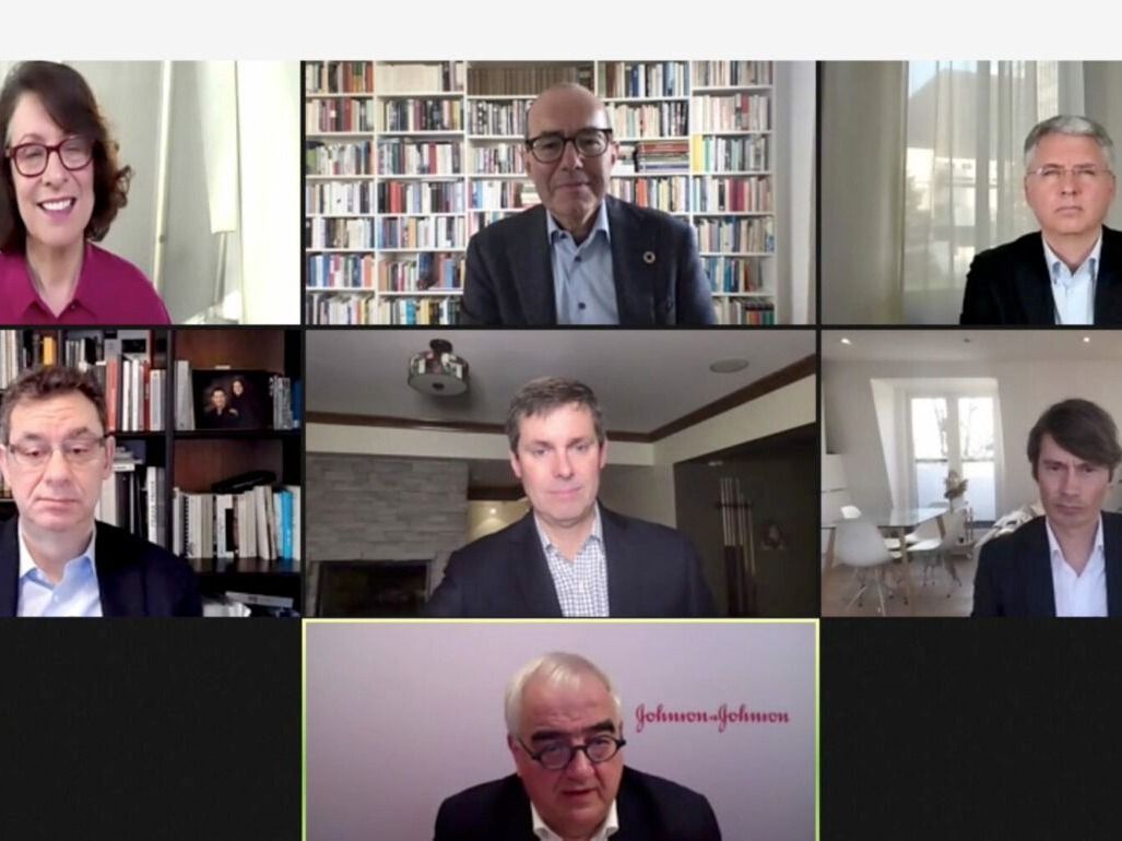 A screenshot of an IFPMA video briefing with CEOs of major drugmakers