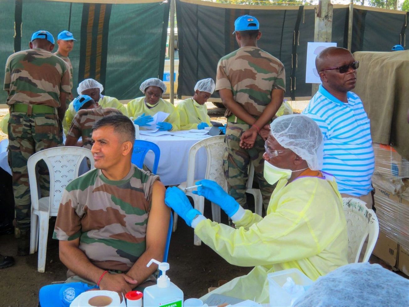 Indian U.N. peacekeepers get vaccinated against Ebola in Congo