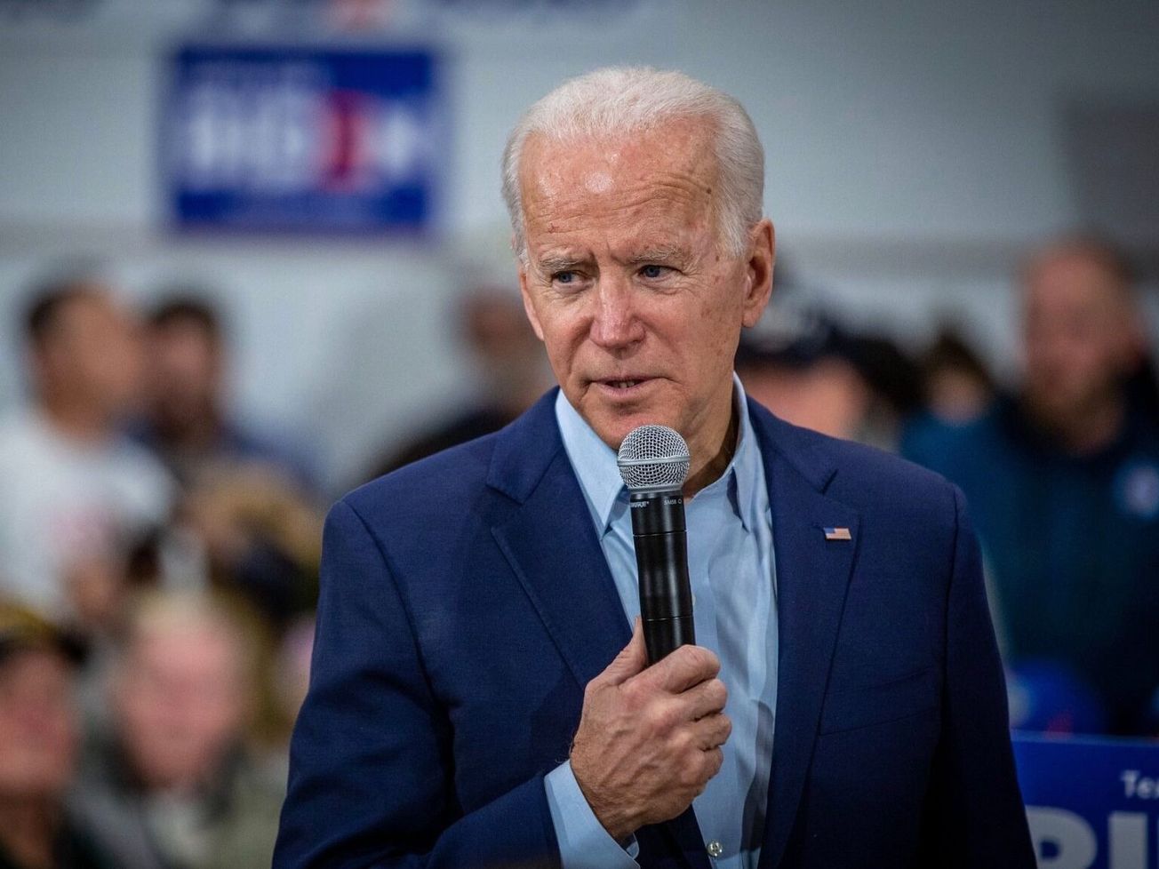 Joe Biden speaks with U.S. voters at an Iowa elementary school in January