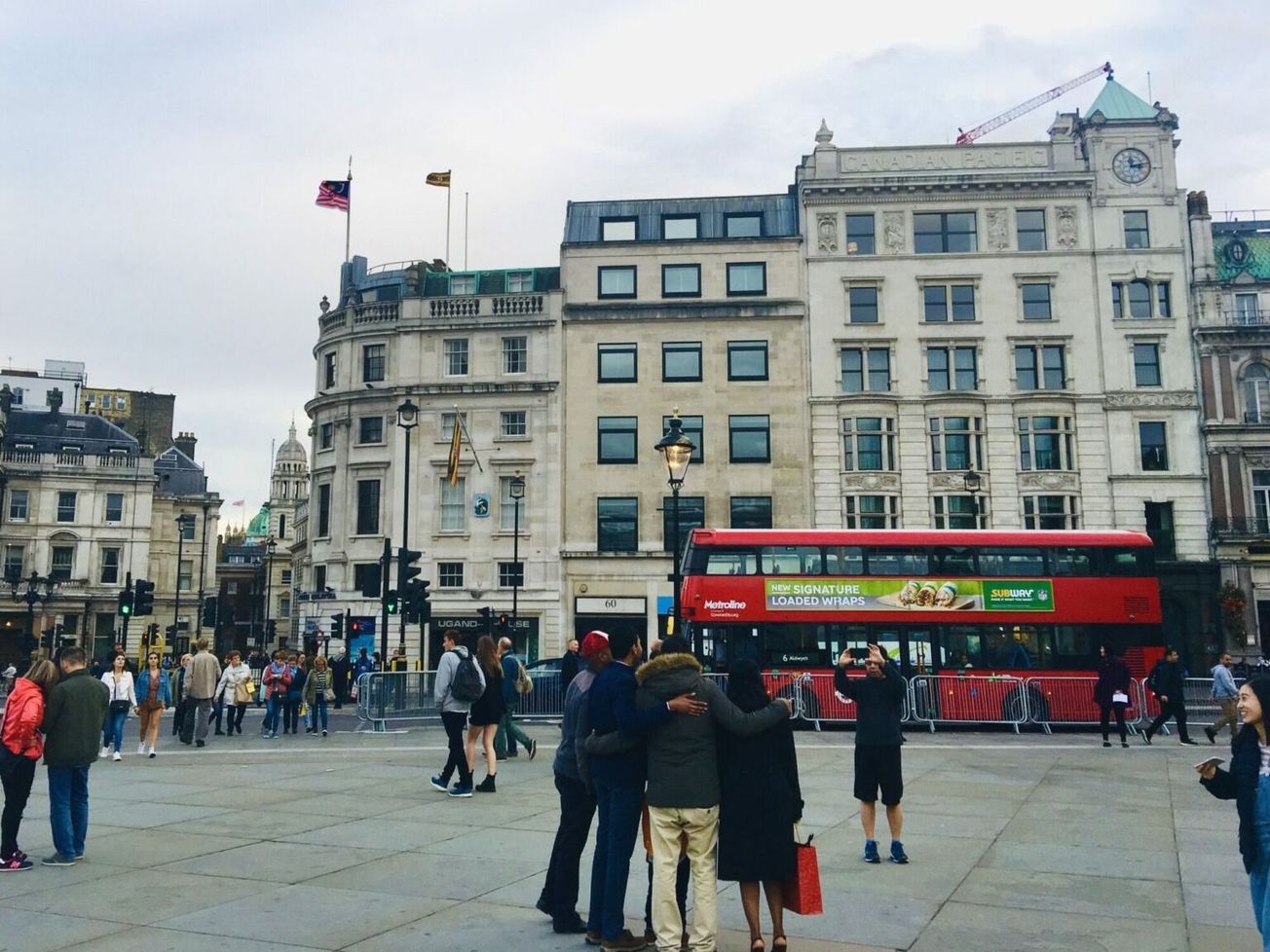 Tourists visit London's Trafalgar Square in pre-COVID-19 pandemic days
