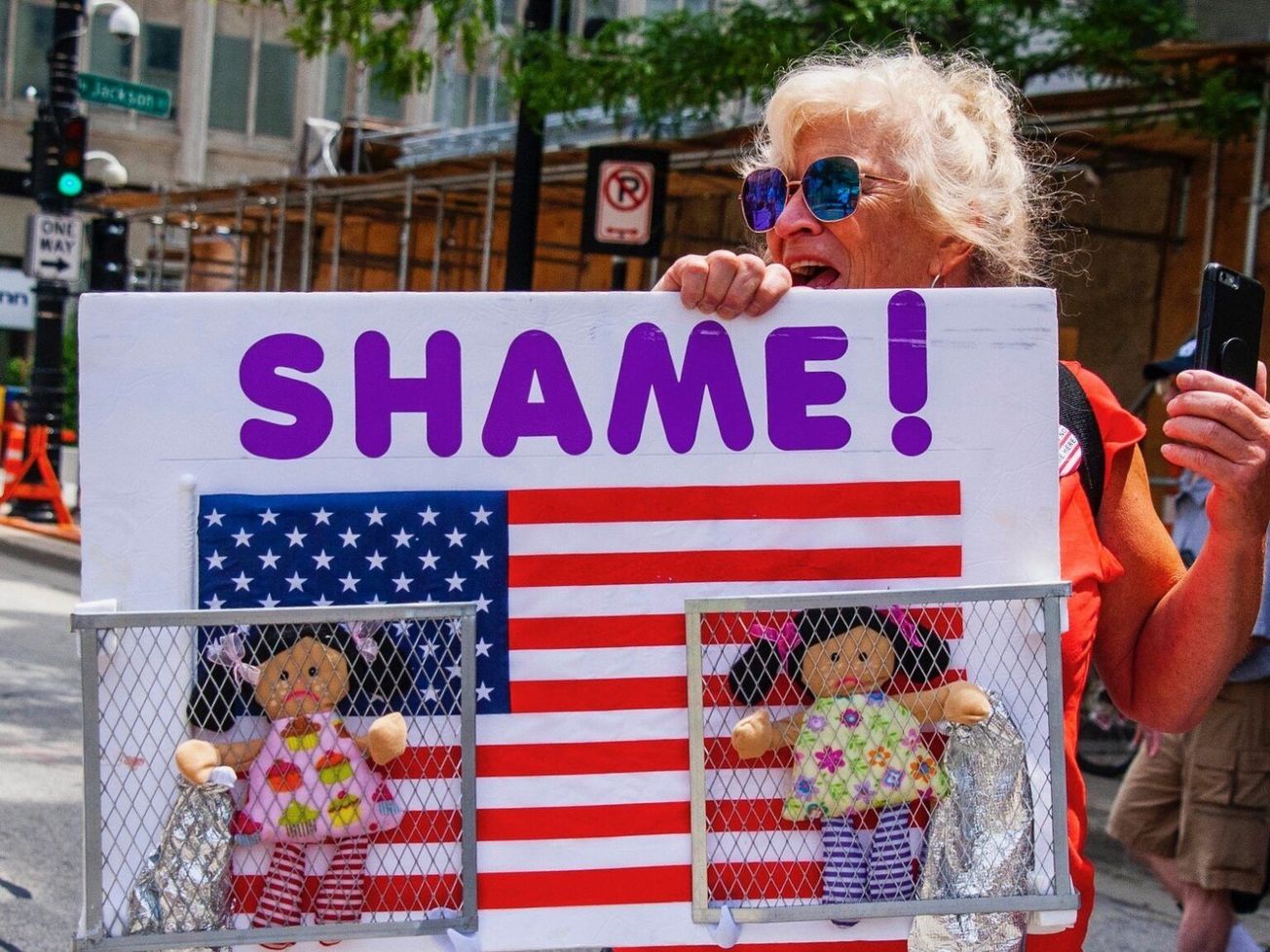 A Milwaukee protester against U.S. detention of migrant children in 2019