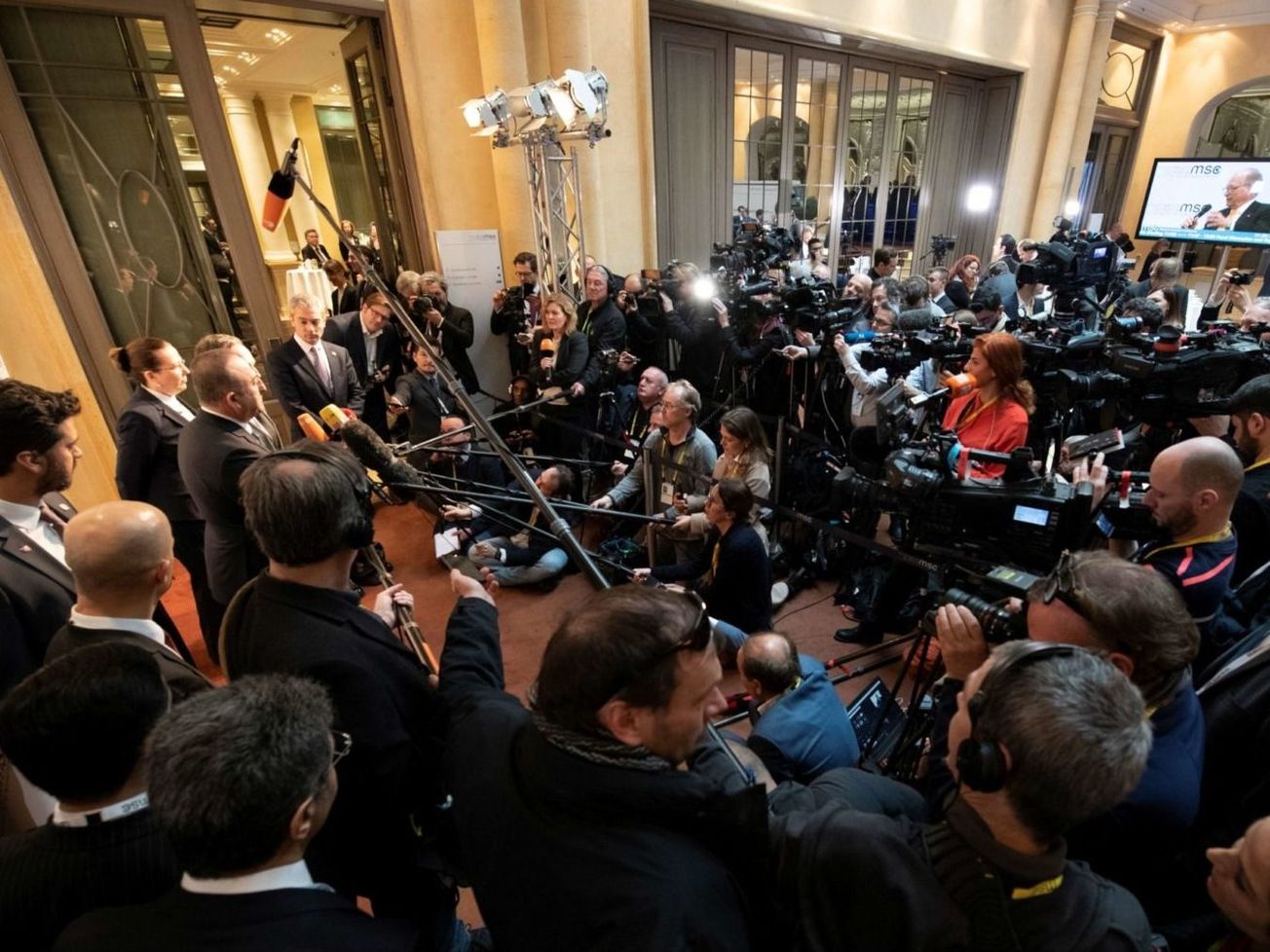 A news conference at the 2020 Munich Security Conference 