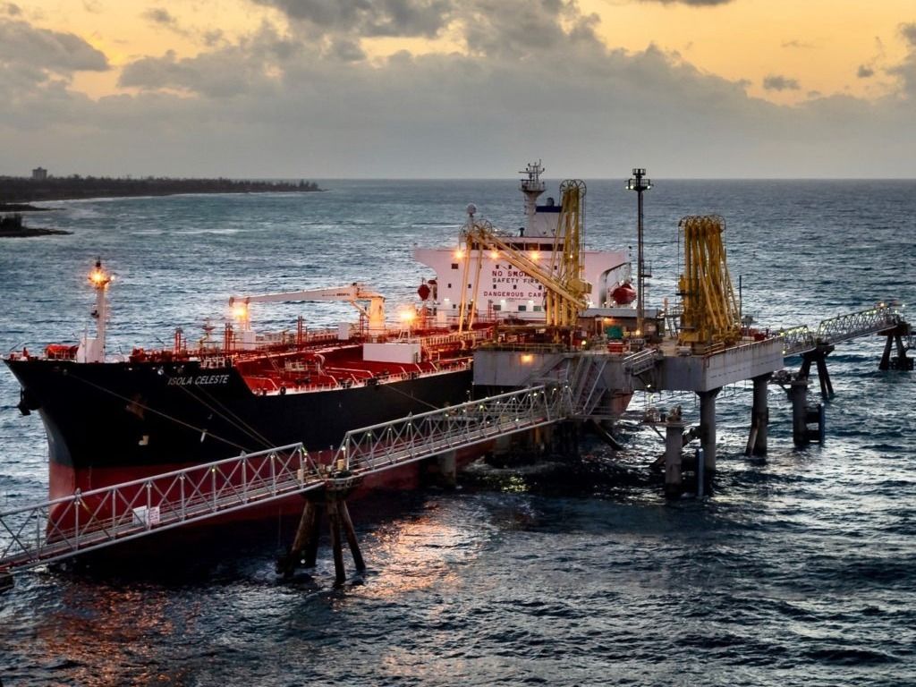 An oil and chemical tanker anchors in Freeport, Bahamas