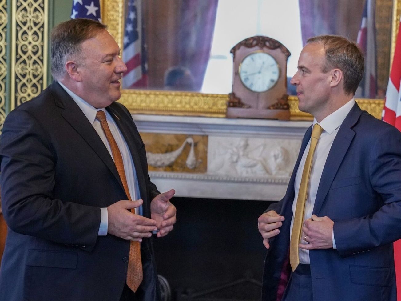 U.S. Secretary of State Mike Pompeo, left, meets with U.K. Foreign Secretary Dominic Raab in London