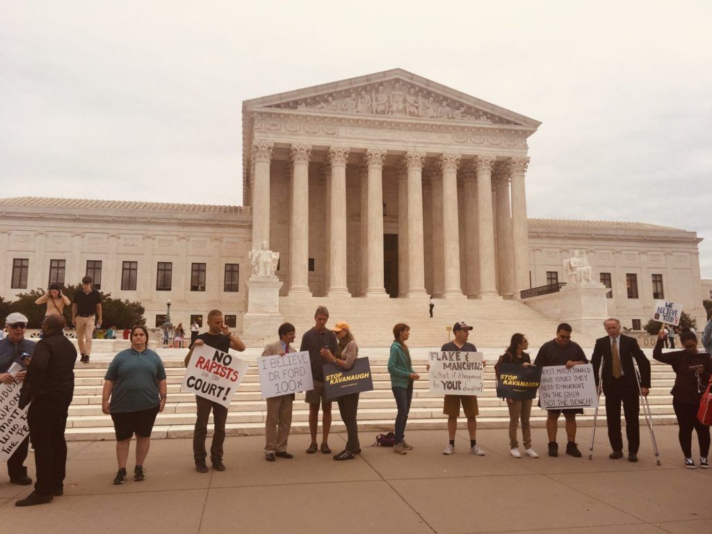 Protesters outside the U.S. Supreme Court just before Senate vote on the Kavanaugh confirmation