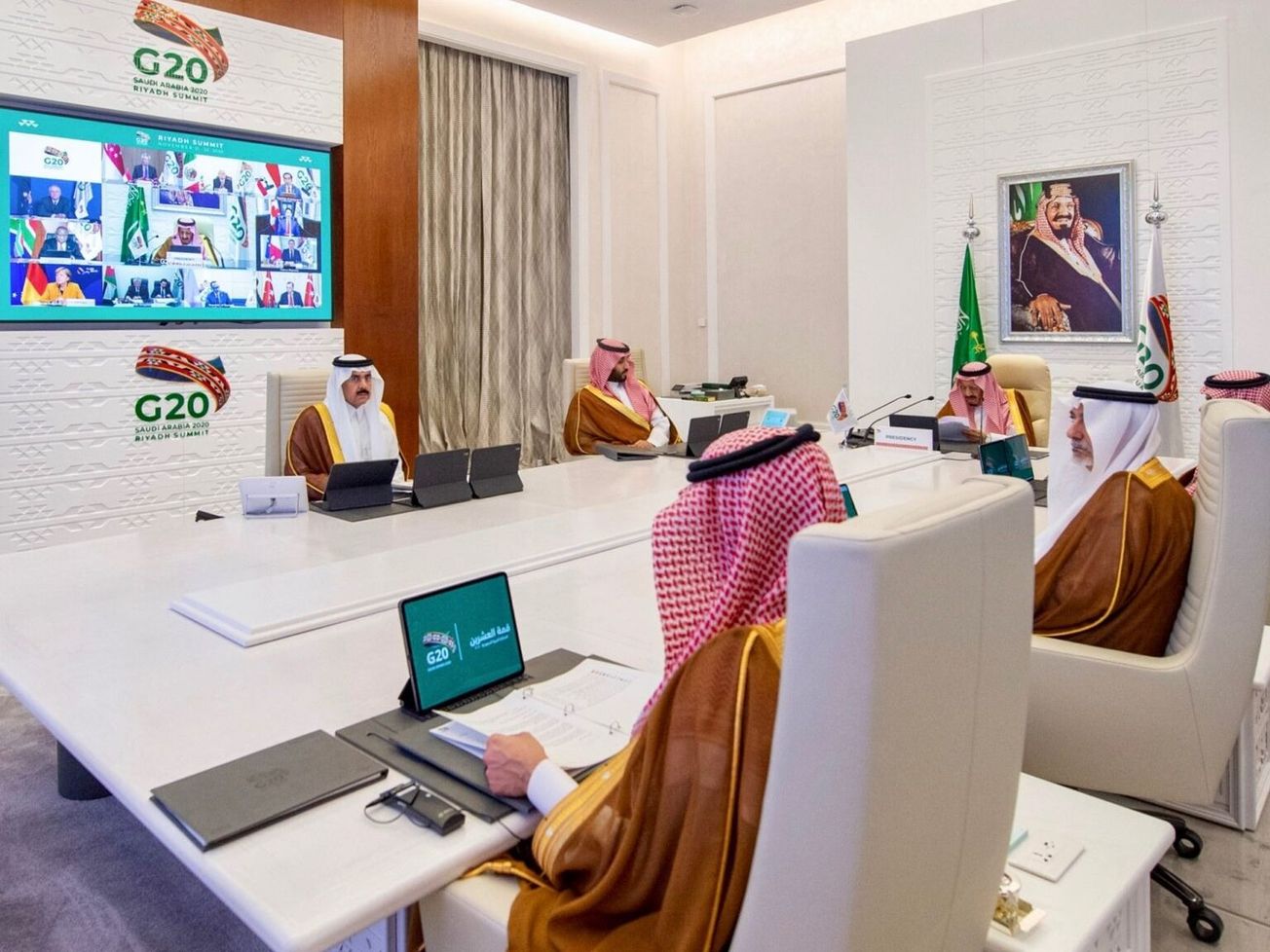 Saudi Arabia’s King Salman speaks at the opening of the G-20 summit