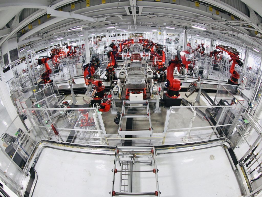 A Tesla assembly line