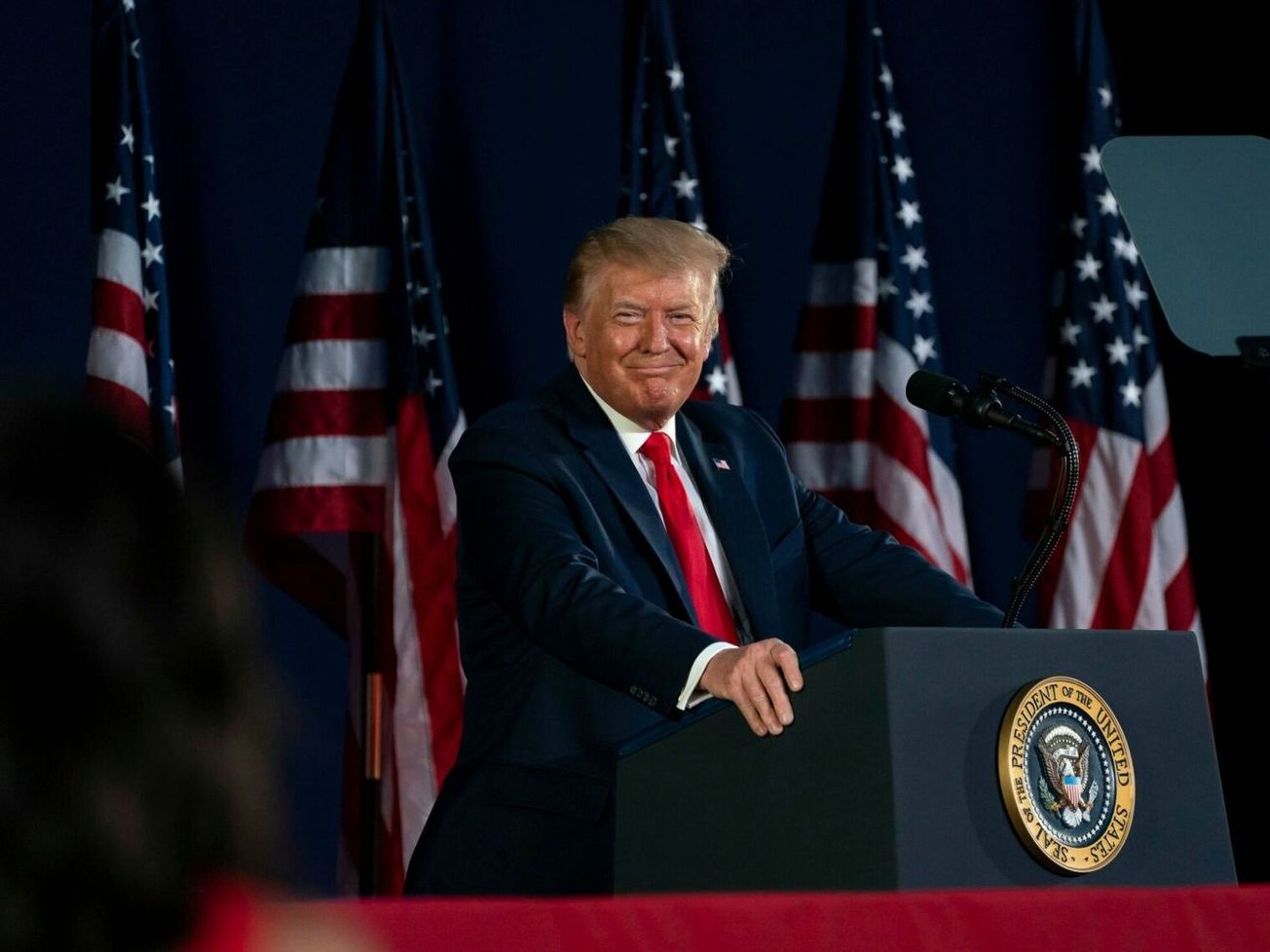 The U.S. president delivering remarks at a South Dakota fireworks rally