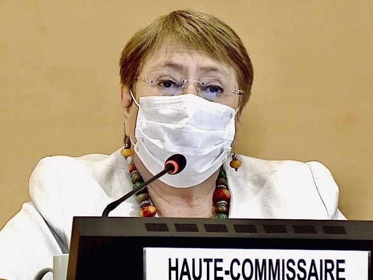 U.N. human rights chief Michelle Bachelet addresses the opening of the Human Rights Council in Geneva