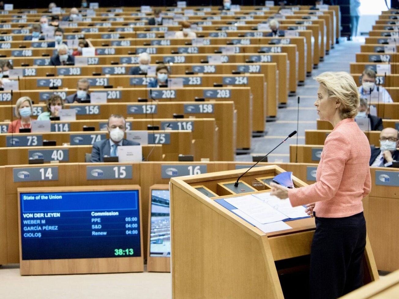 Ursula von der Leyen, president of the European Commission, delivers her 2020 State of the Union address
