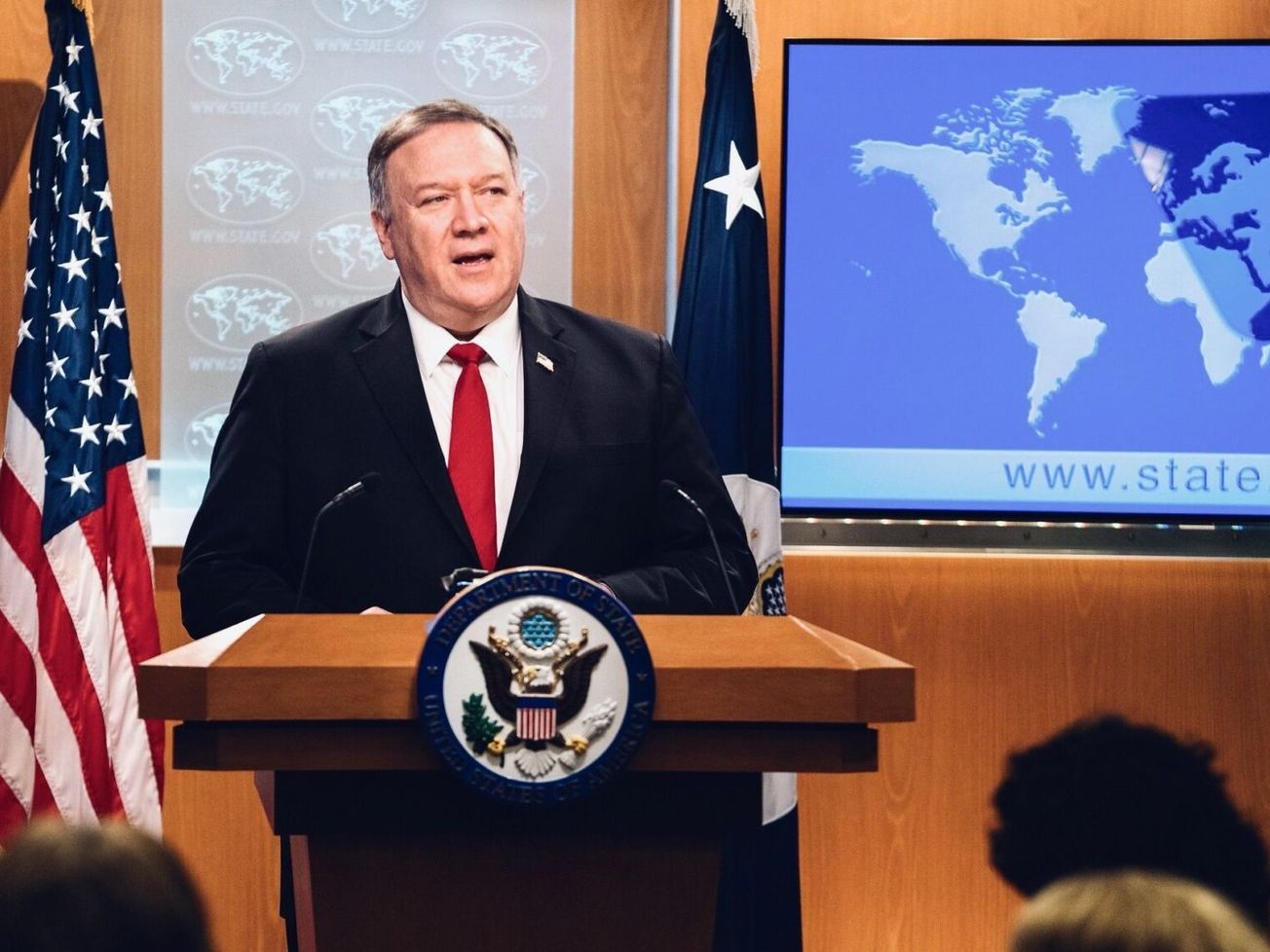U.S. Secretary of State Mike Pompeo at a State Department press briefing in March