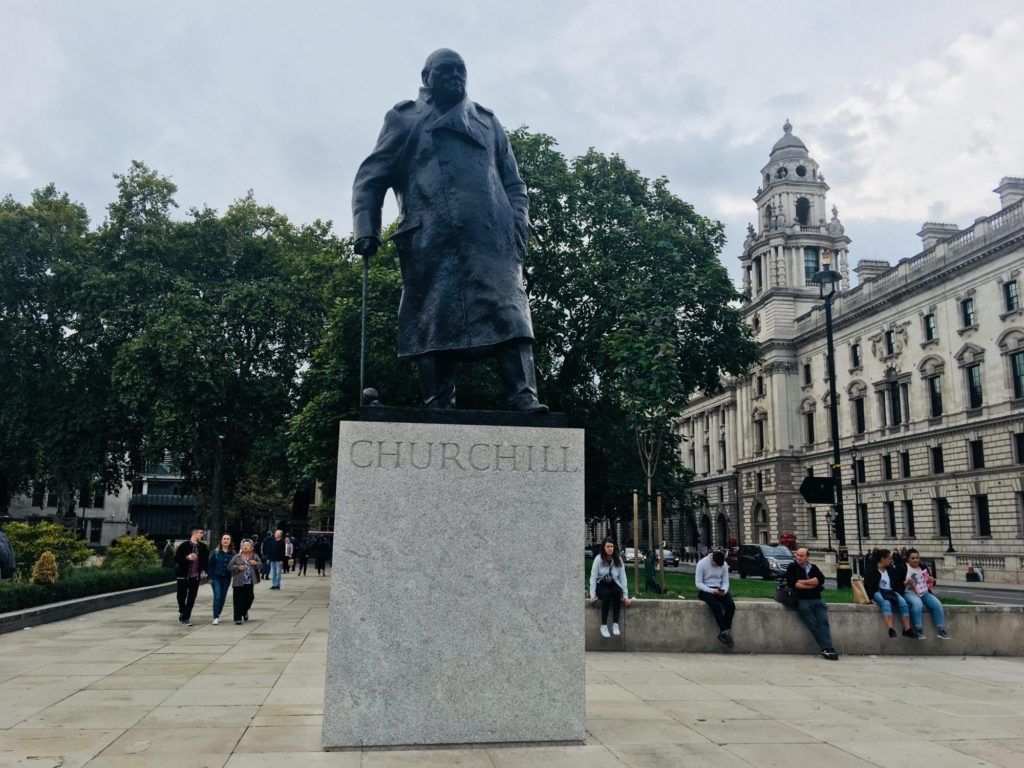 A bronze sculpture of Winston Churchill in London's Parliament Square