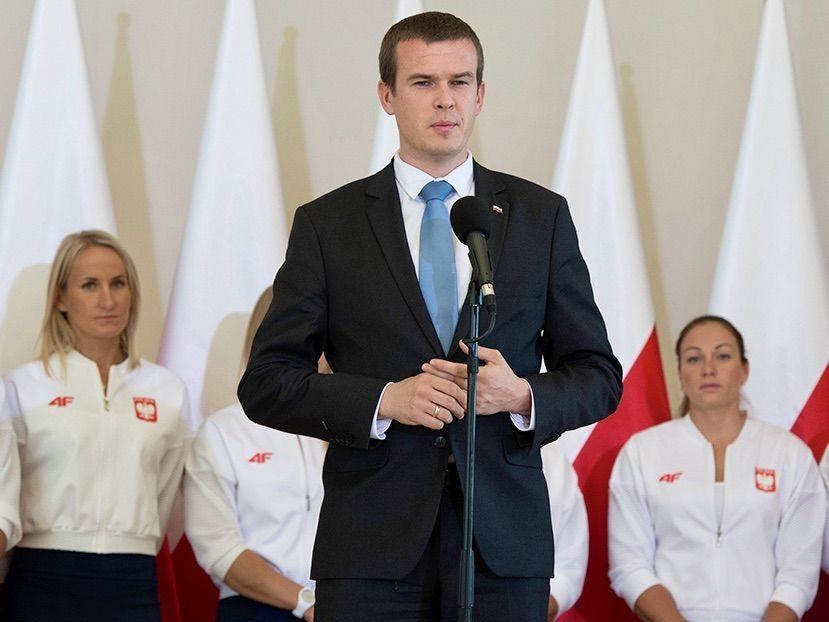 Witold Bańka, as Polish sports minister, greets athletes back from the Rio 2016 Summer Olympic Games