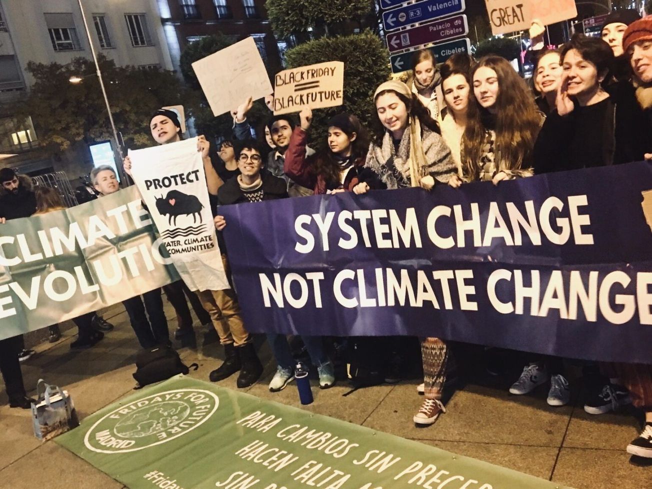 Youth climate campaigners with the Fridays for Future movement at the 2019 U.N. climate summit in Madrid