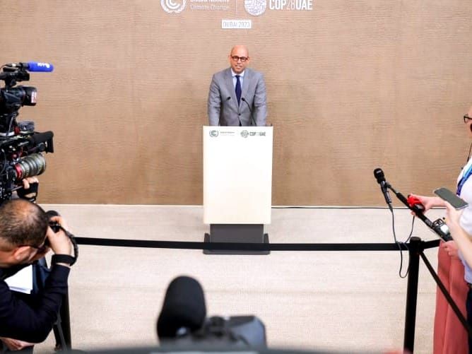 U.N. climate chief Simon Stiell briefs reporters