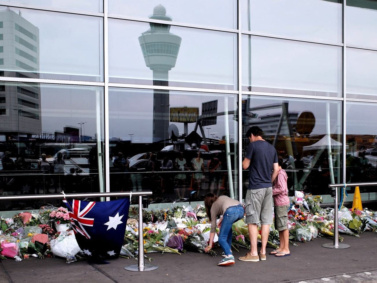 A makeshift memorial at Amsterdam Schiphol Airport in 2014 for MH17 victims. 