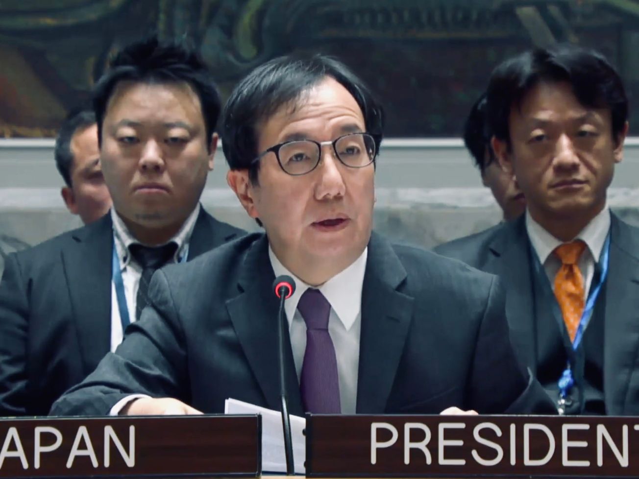 Japan's U.N. Ambassador Yamazaki Kazuyuki chairs the Security Council 