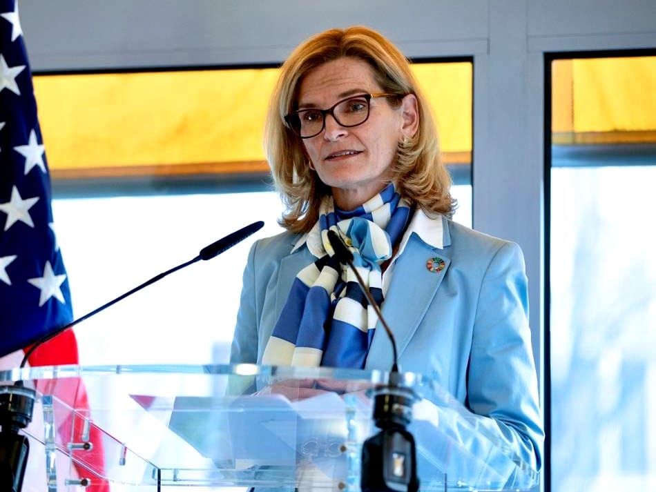 Doreen Bogdan-Martin speaks in March at an event for delegates to the ITU Council