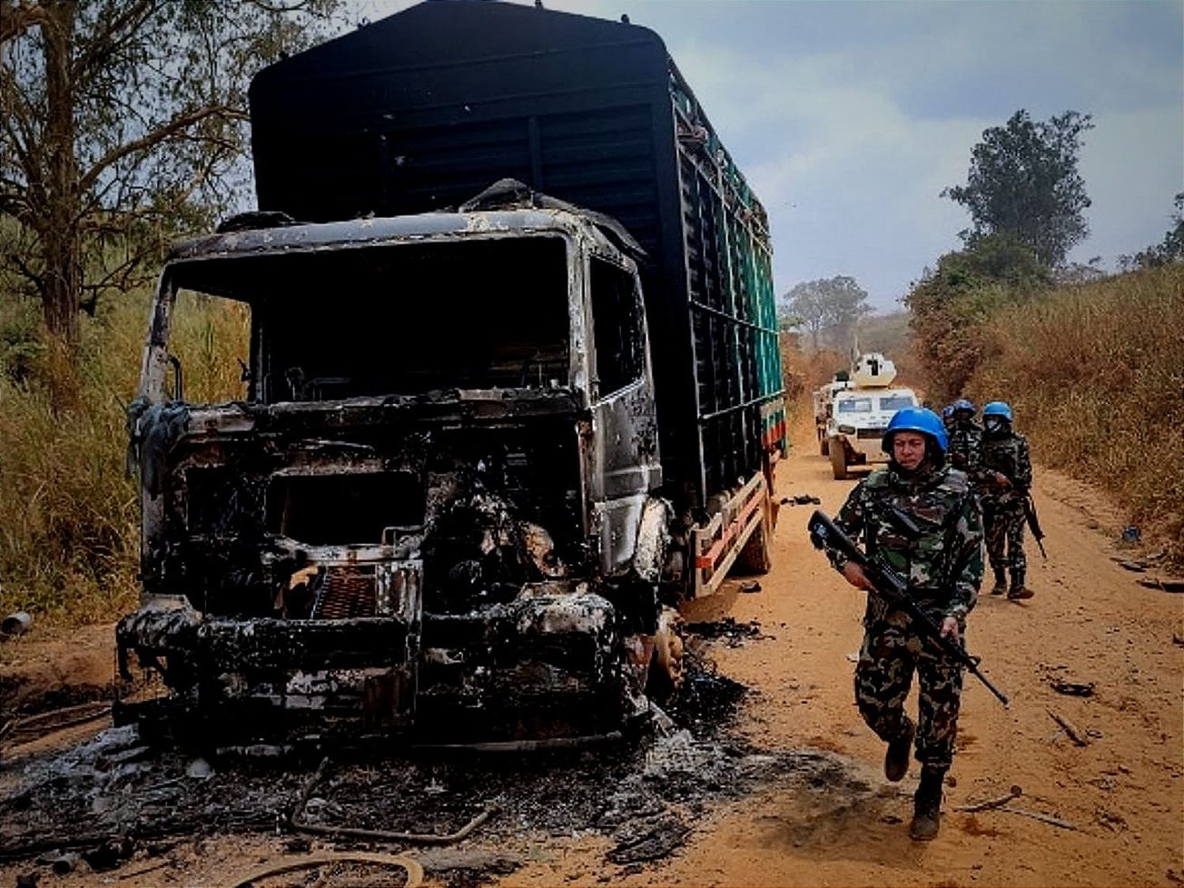 U.N. peacekeepers from Nepal repel attackers in 2022 at Congo's Ituri Province.