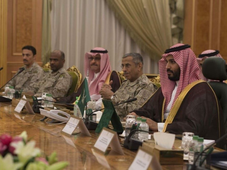 Saudi Crown Prince Mohammed bin Salman, right, meeting with U.S. defense officials in Riyadh.