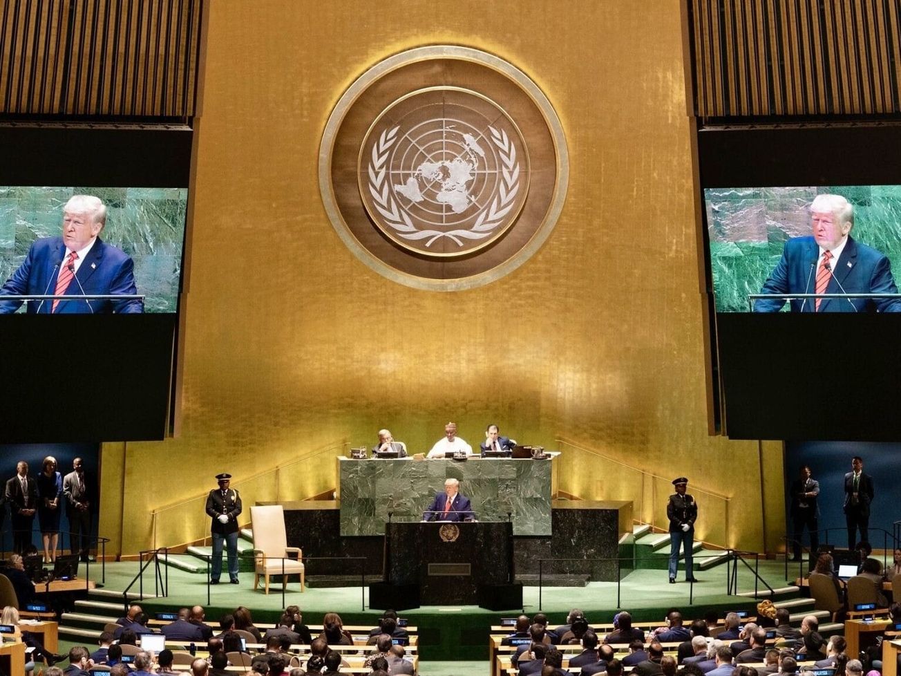 U.S. President Donald Trump addresses the U.N. General Assembly at New York in 2019