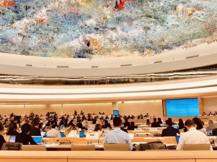The U.N. Human Rights Council chamber at the Palais des Nations in Geneva