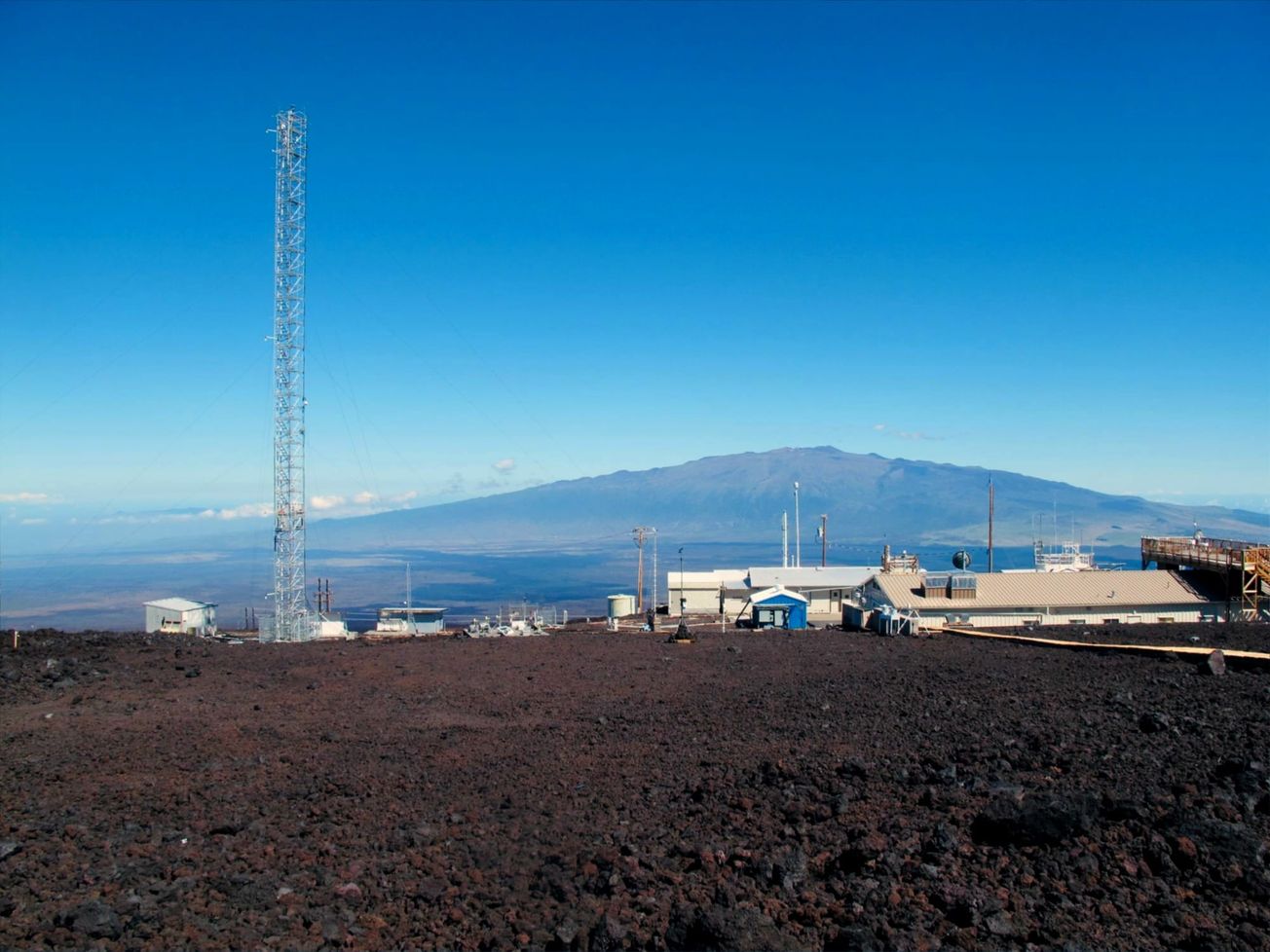 The Mauna Loa Observatory, stationed at 3,397 meters on the north flank of Mauna Loa Volcano on the Big Island of Hawaii.