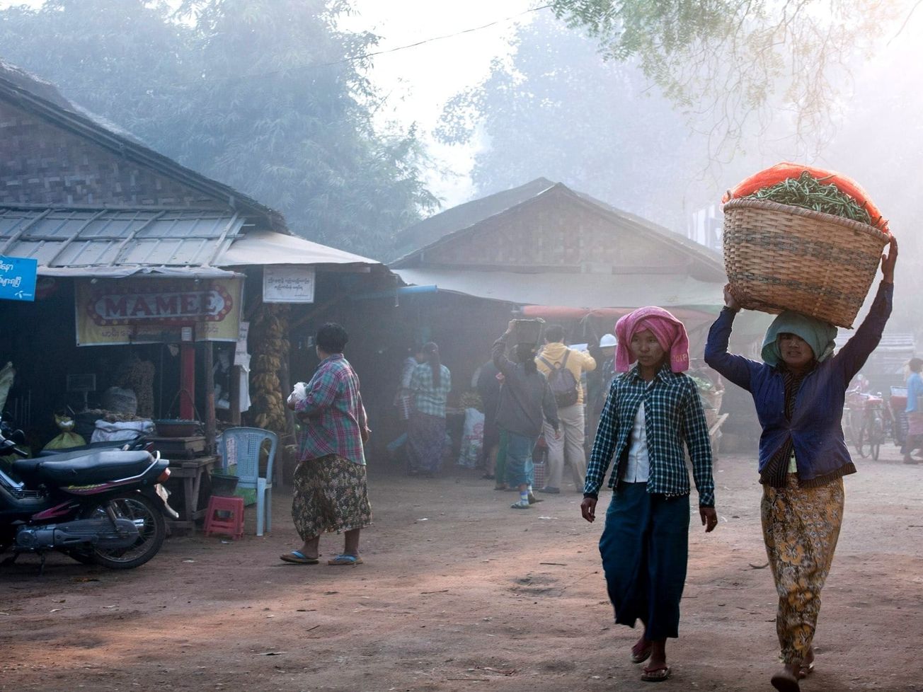 A street scene in Bagan, Myanmar. International banks are a lifeline for Myanmar's military junta. 
