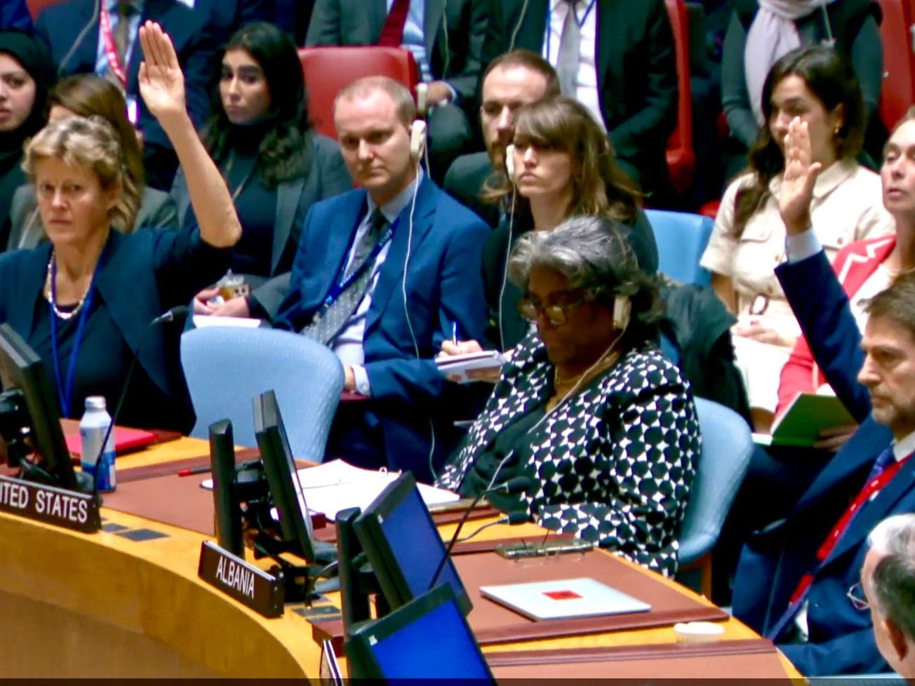 U.N. Security Council members voting on a Gaza resolution