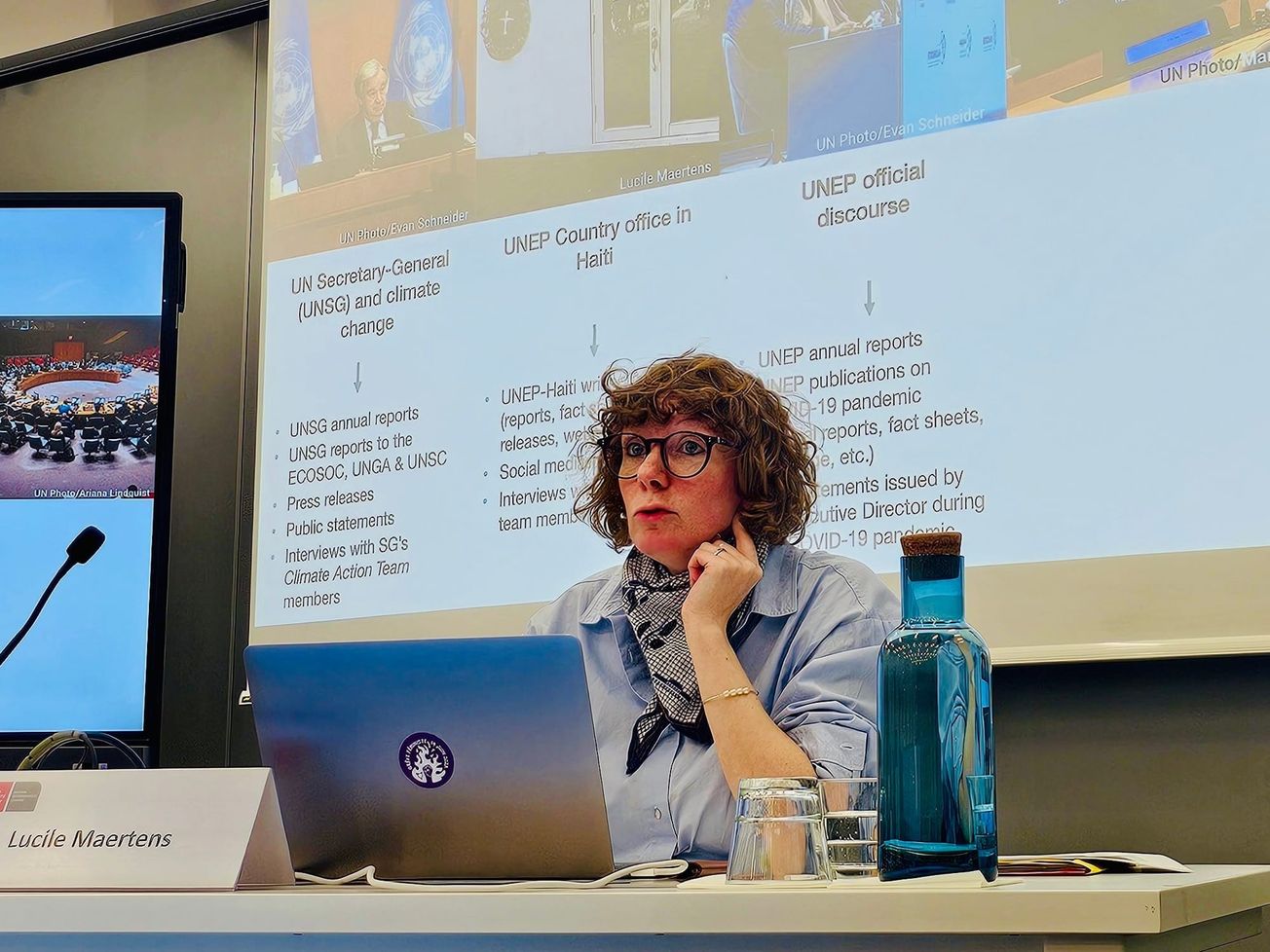 Associate professor Lucile Maertens speaks at the Geneva Graduate Institute