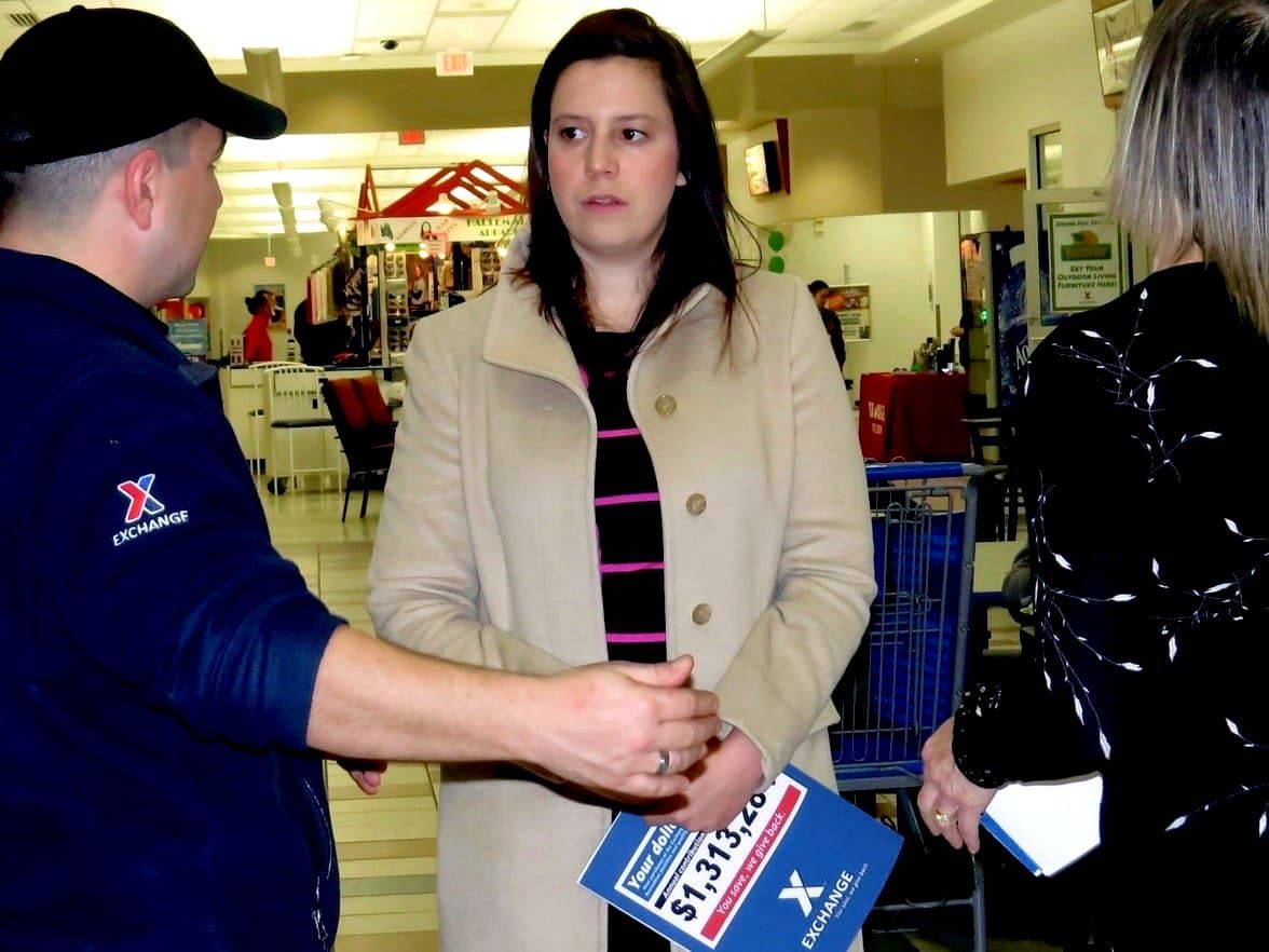 U.S. Rep. Elise Stefanik visits a store in Fort Drum, New York.
