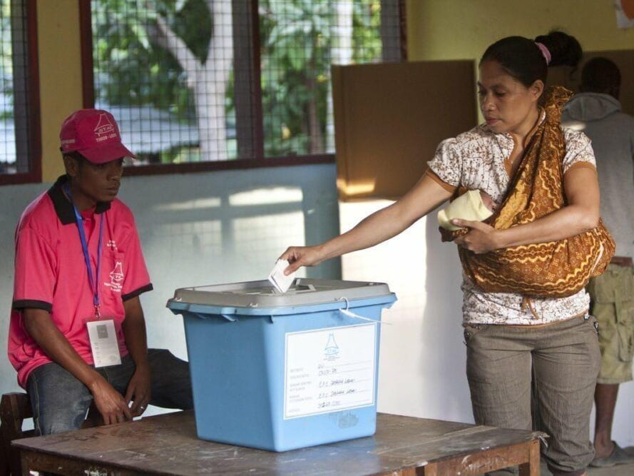 A woman votes in Timor-Leste's presidential election. 