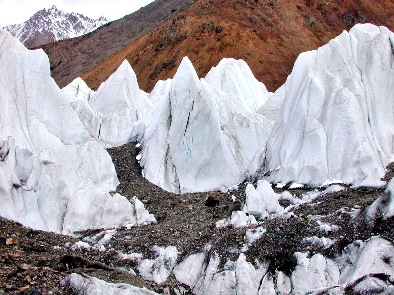 Penitentes, here about 15 meters high, are common on China's K2 Glacier.