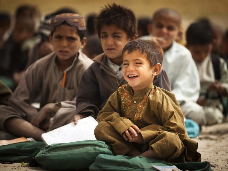 Afghan children in school in southern Helmand Province's Garmsir District
