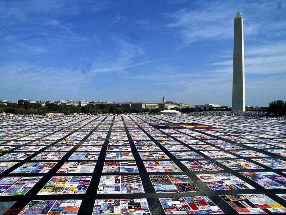 AIDS quilt by the Washington Monument