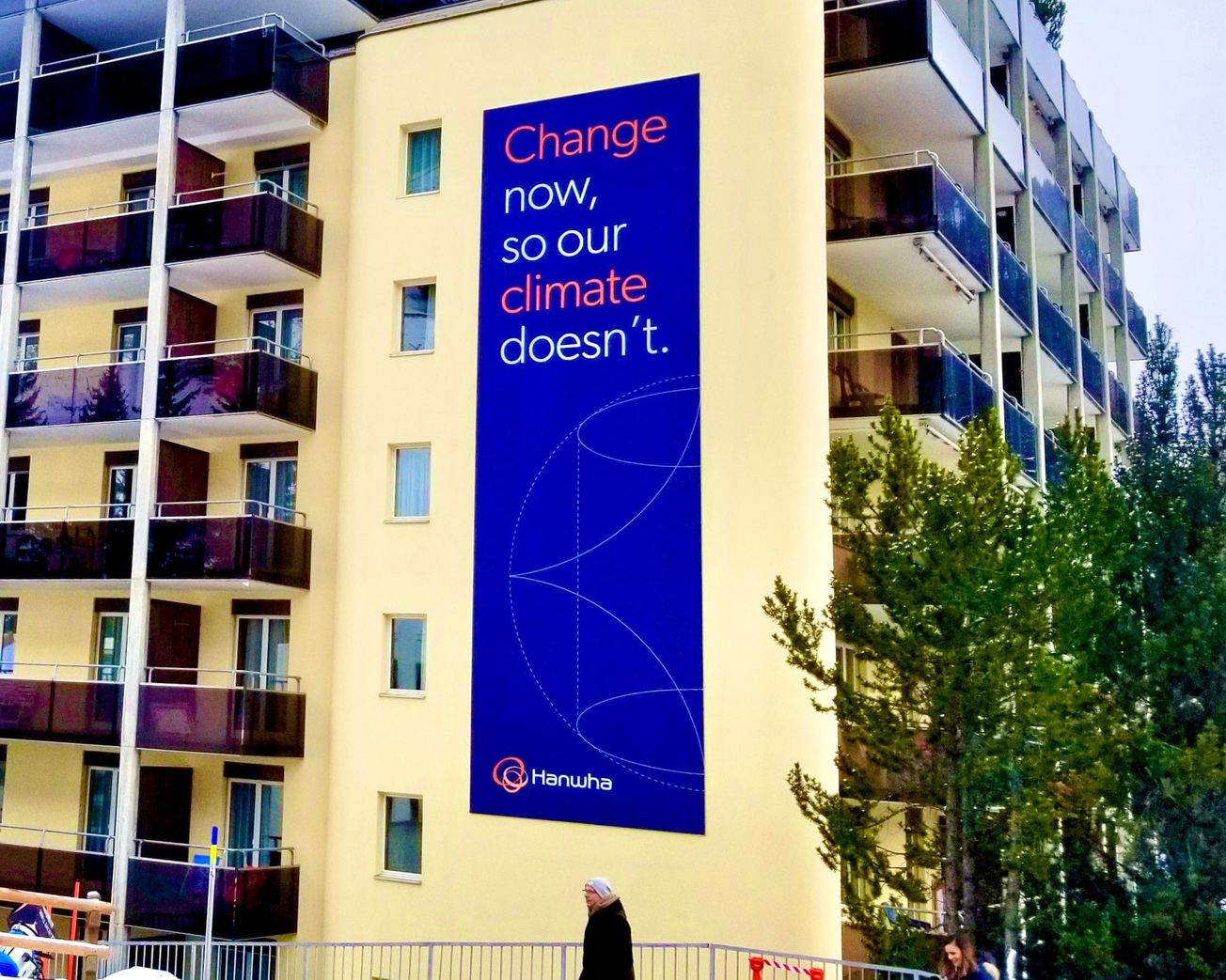 South Korean energy-to-defense conglomerate Hanwha Group's multi-story climate ad in Davos