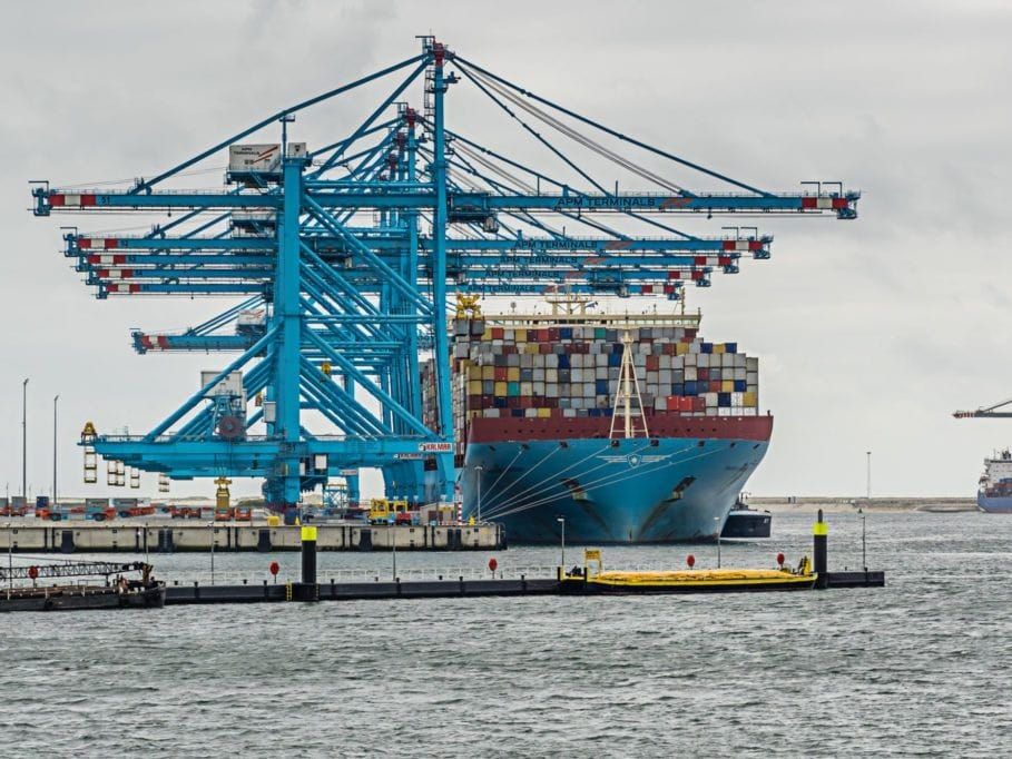A container ship in The Netherlands' Port of Rotterdam