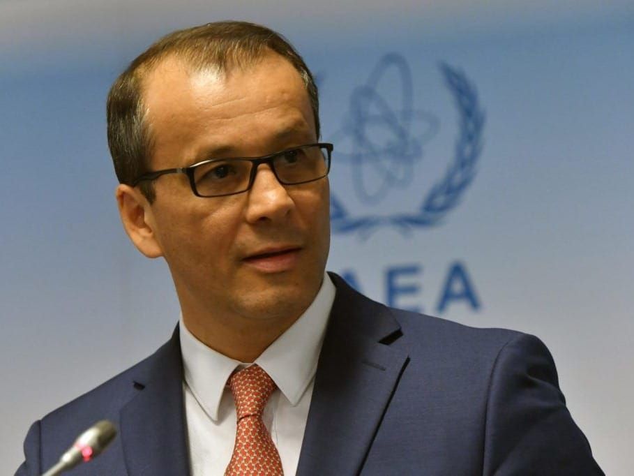 Cornel Feruță, IAEA's acting director general, briefs reporters at a press conference in Vienna